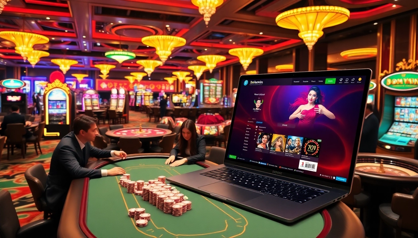 Engaging gamblers with Đăng ký Bomwin at a luxurious poker table.