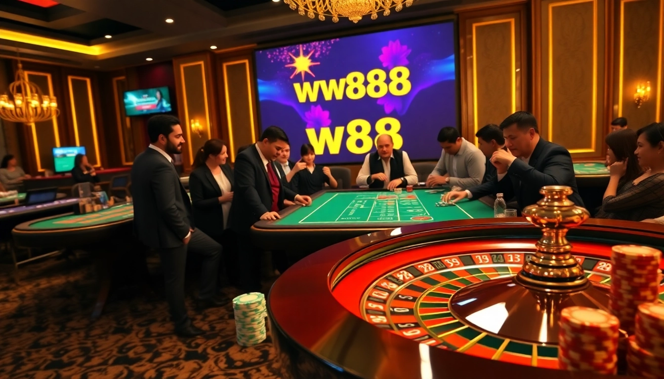 Experience thrilling gaming at ww88 with vibrant casino tables and high-stake poker chips.