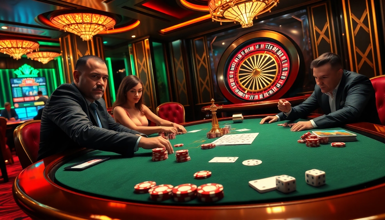Players engage in high-stakes poker at a luxury casino highlighting kèo nhà cái strategies.