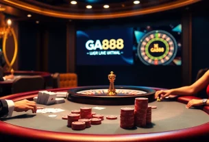 Players engaging at a GA888 casino table, showcasing excitement and elegance in a luxurious setting.