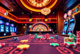 B52 game setup with vibrant casino elements, poker chips, and roulette for thrilling gambling experience.